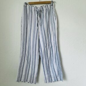 Abercrombie Fitch Pants Women S Blue White Stripe Wide Leg Crop Beach Coastal